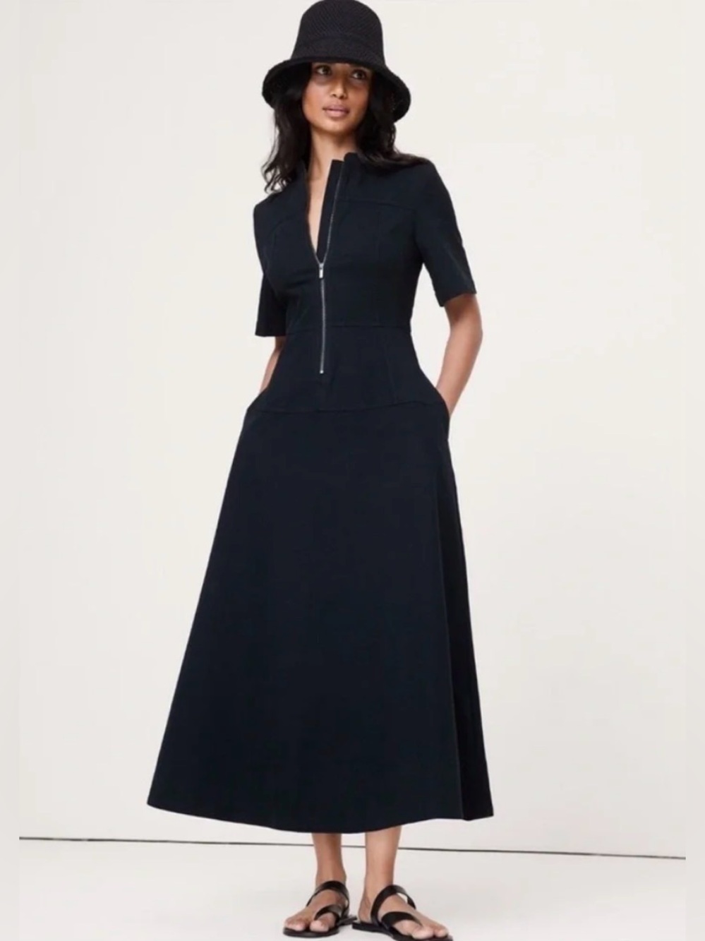 NWOT Banana Republic Cotton Canvas Zip Up Black Dress Sz XXS (#873170)